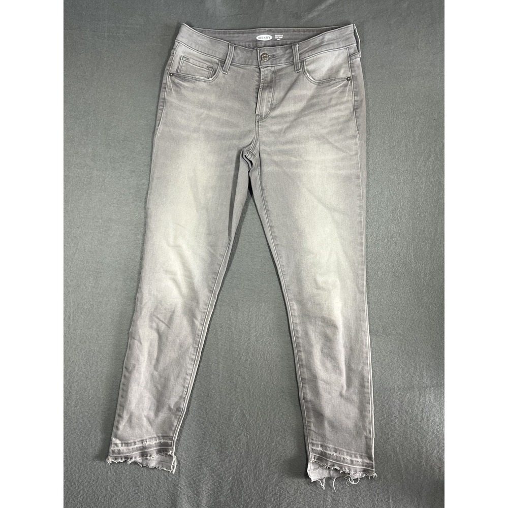 Old Navy Rockstar Super Skinny Ankle Jeans Women's Size 4 Gray Frayed Hem‎